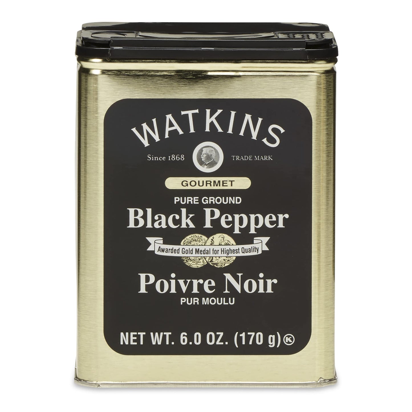 Watkins Gourmet Spice Tin, Pure Ground Black Pepper, 6 Oz. Tin, 1-Pack