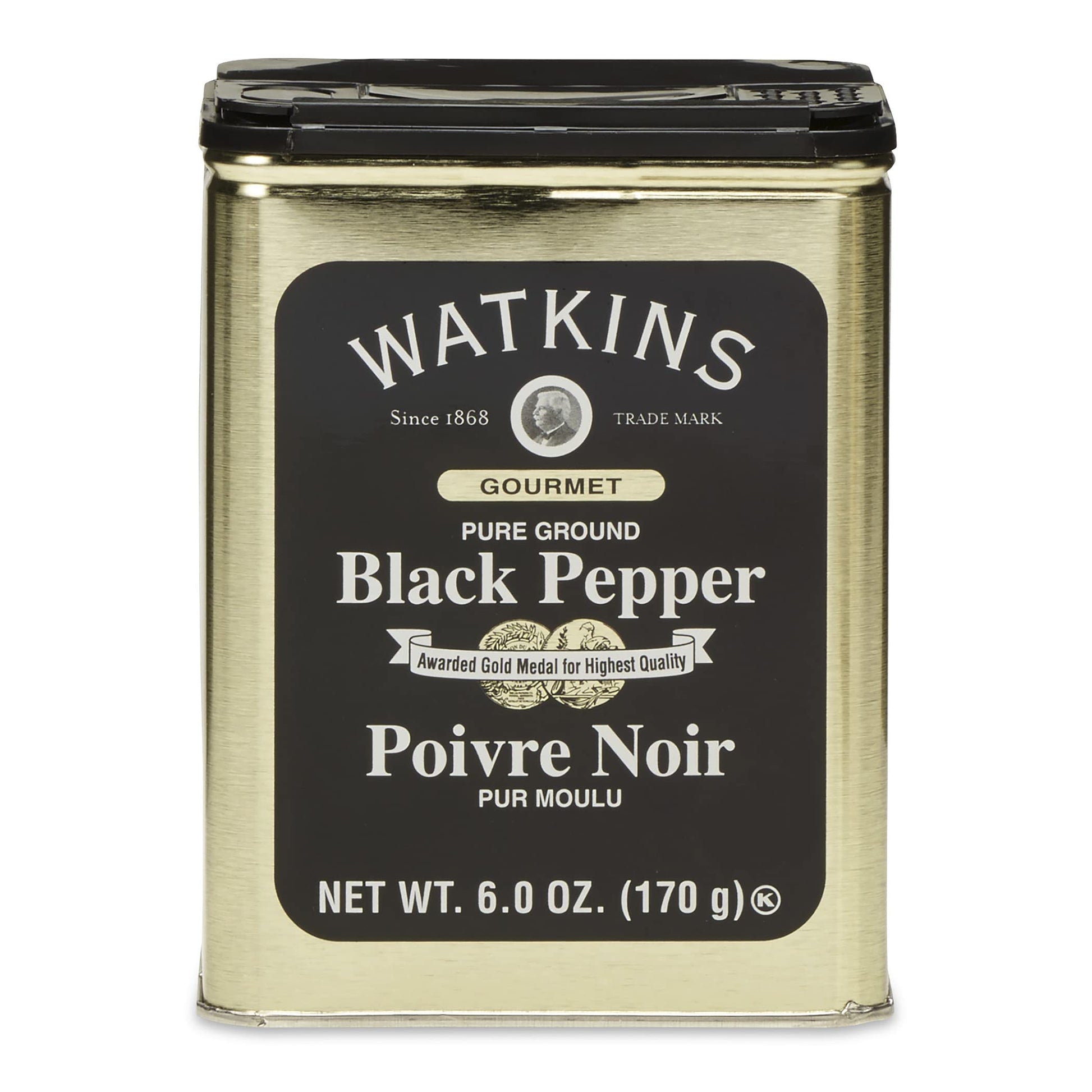Watkins Gourmet Spice Tin, Pure Ground Black Pepper, 6 Oz. Tin, 1-Pack