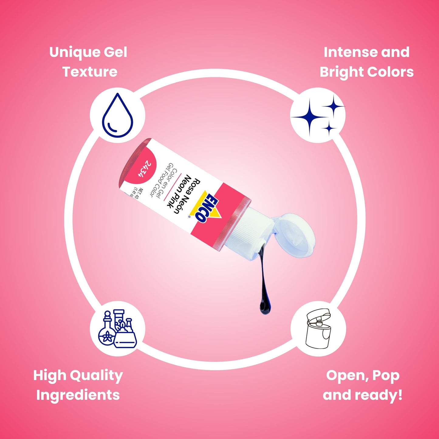 Enco Food Coloring Gel Neon Pink 1.41 Oz (40G) Concentrated, Vegan