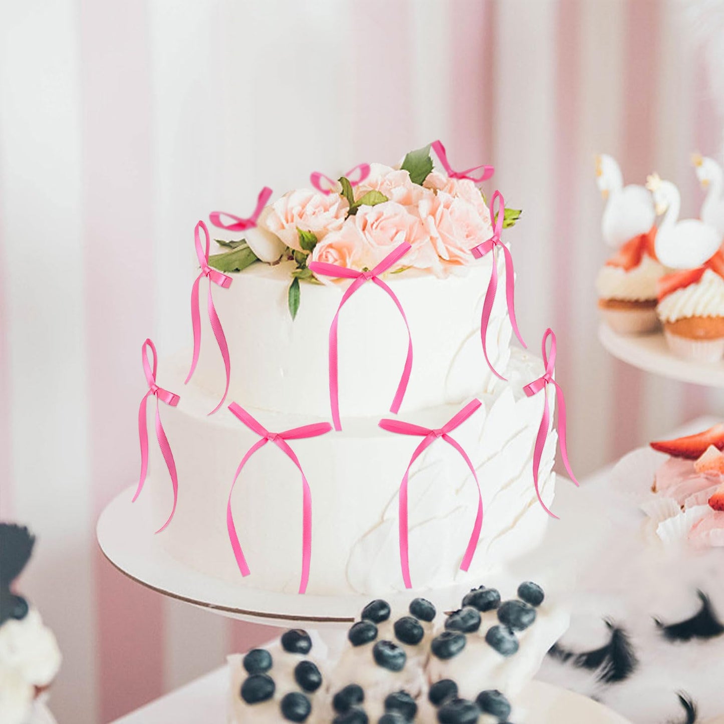 20 Pack Bow Cupcake Toppers Valentine'S Bowknot Ribbons Coquette Pink Bow High Footed Cup Balloon Wall Party Decorations Bridal