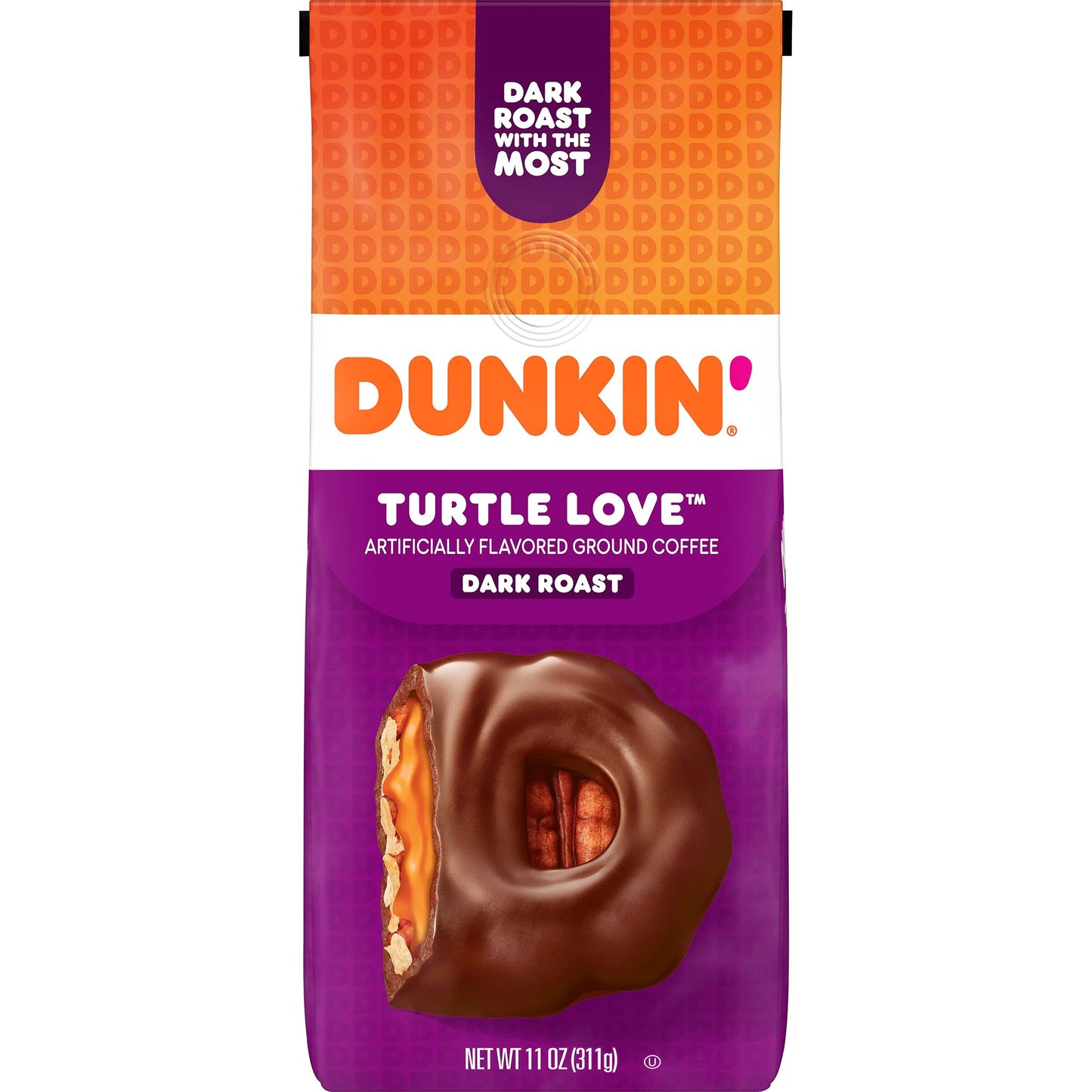 Dunkin Turtle Love Flavored Ground Coffee  11 Ounce Bag