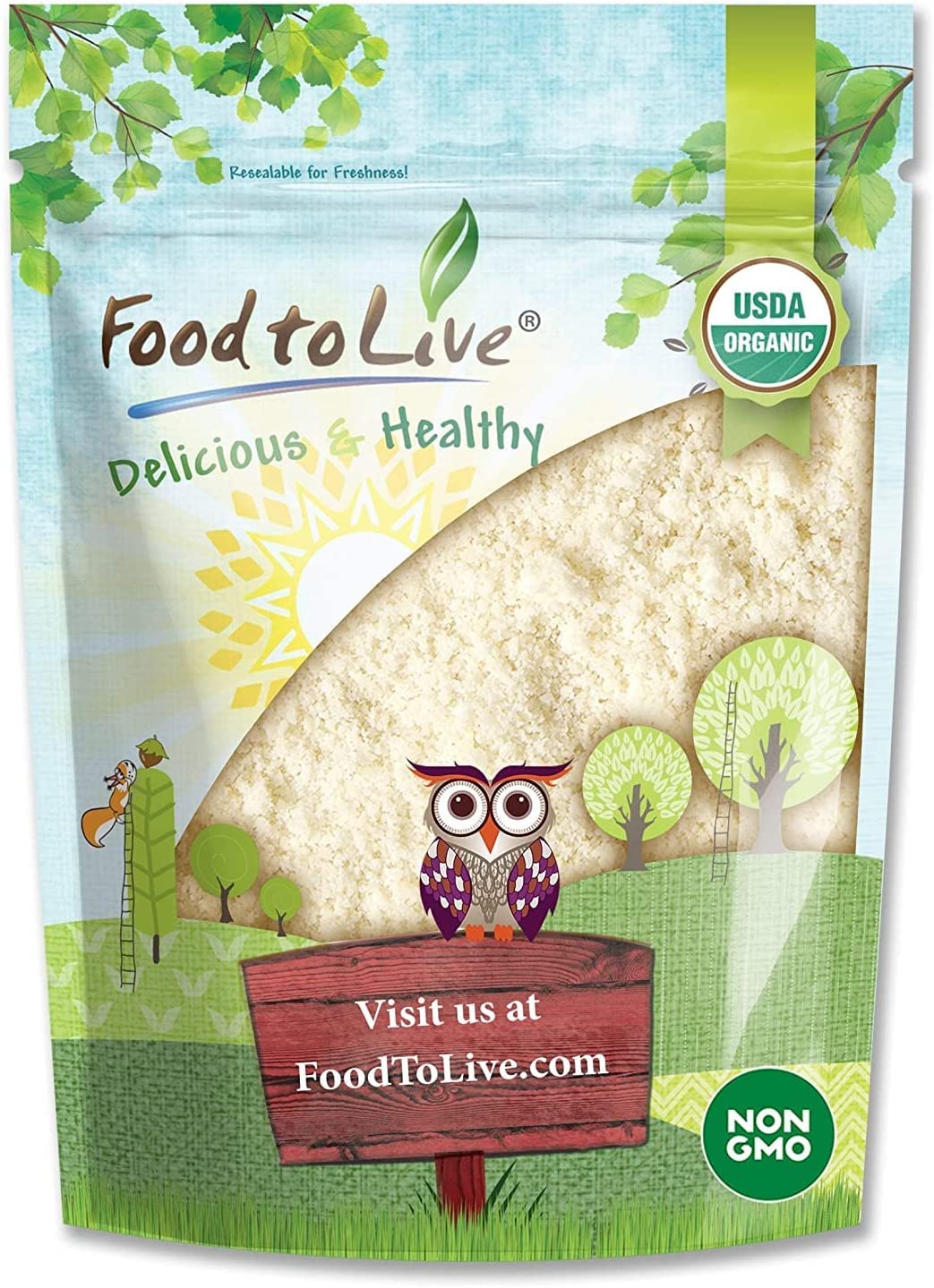 Food to Live Organic Almond Flour, 4 Pounds - Extra Fine Blanched Prime Meal, Non-GMO, Low Carb, Culinary Grade, Kosher, Keto, P