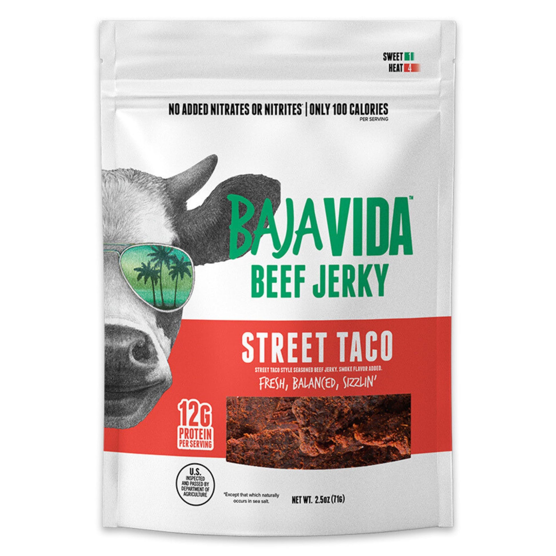 BAJA BEEF Baja Vida Street Taco Beef Jerky, Sweet and Spicy, Gluten-Free, All-Natural, 2.5 Oz Bags (Pack of 4)