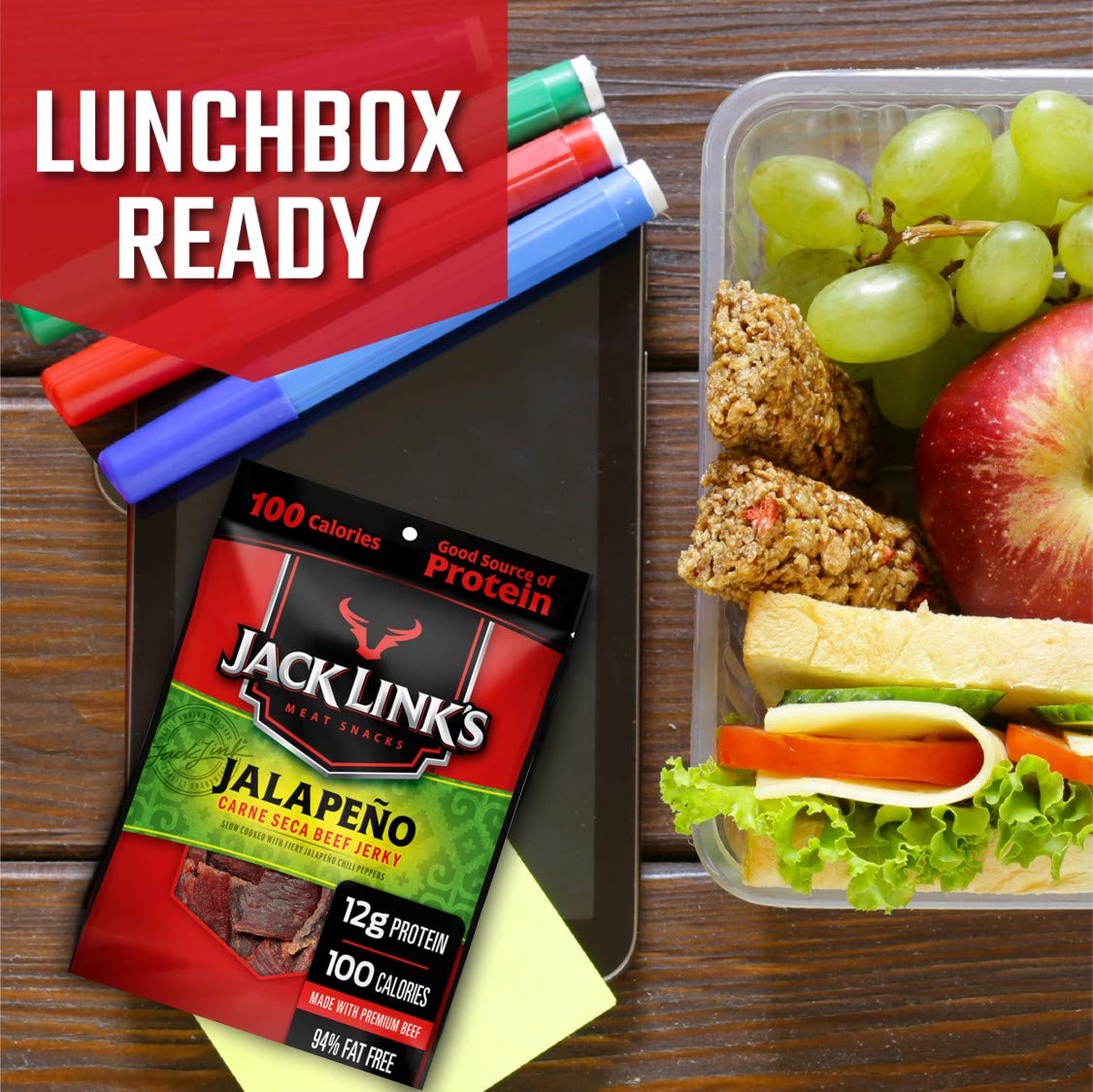 Jack Links Beef Jerky, Jalapeno, Spicy Meat Snack, 12g Protein, 1.25 oz (Pack of 10)