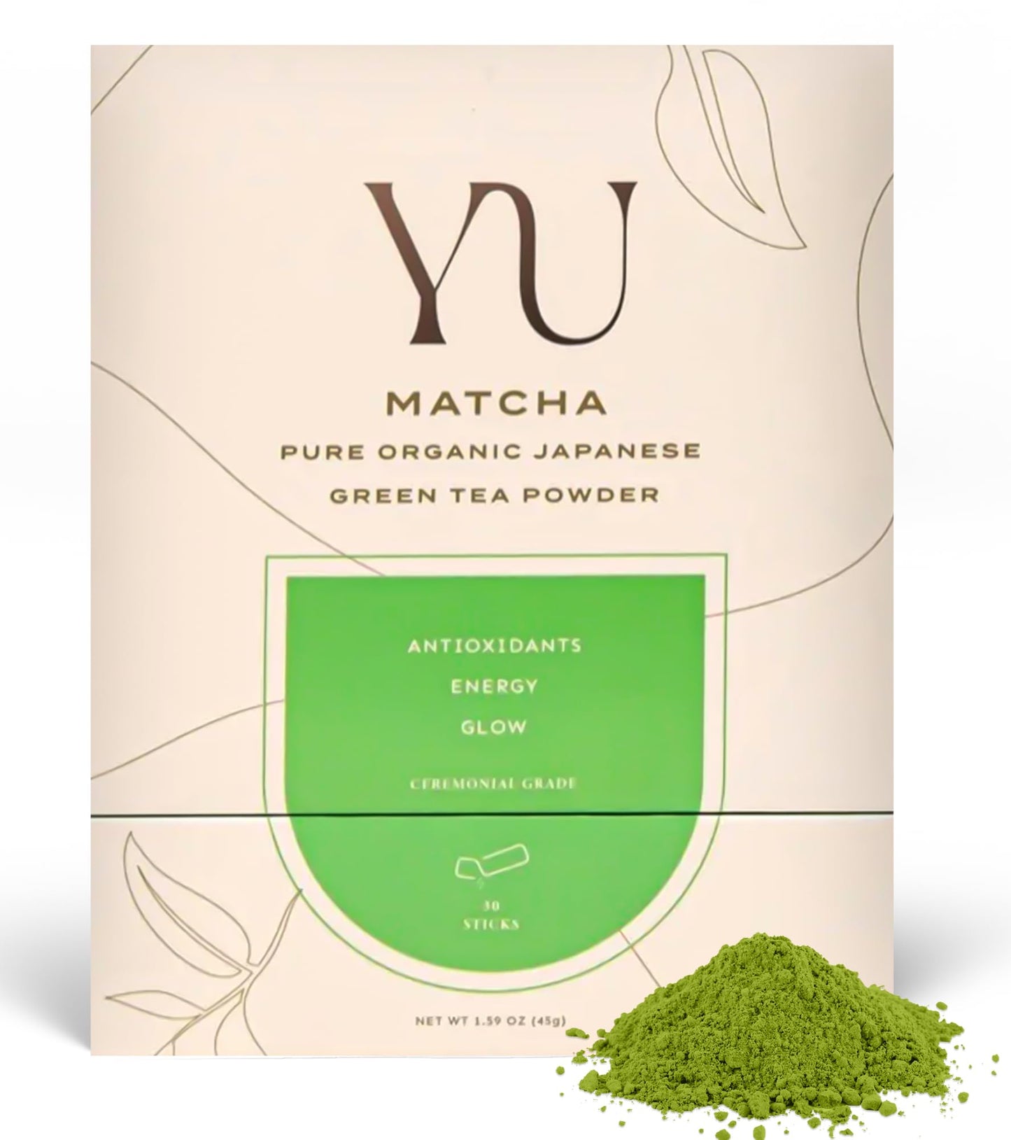 Yu Tea Organic Matcha Powder, 30 Instant Packets, Unsweetened, Grade A Japanese Matcha, Single Serve Sticks