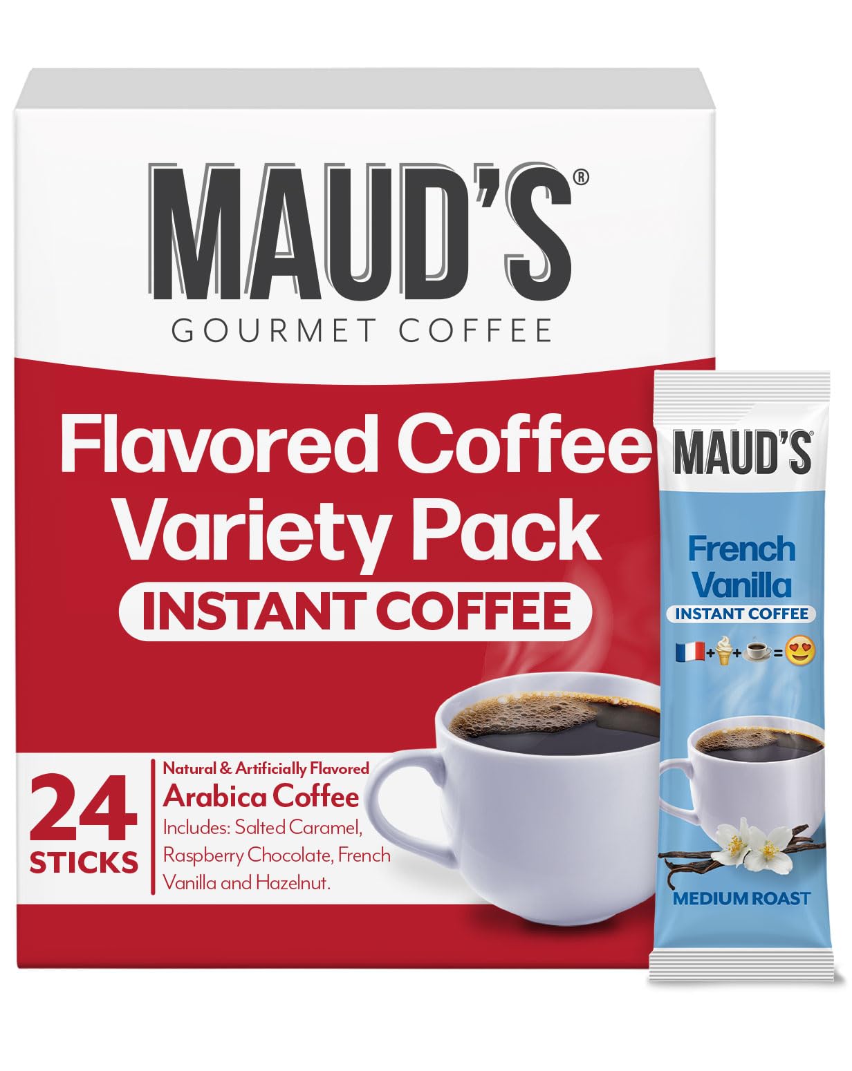 MAUDS Instant Coffee Variety Pack, 24ct, 100% Arabica, Solar Energy Produced, 2.1 Ounce