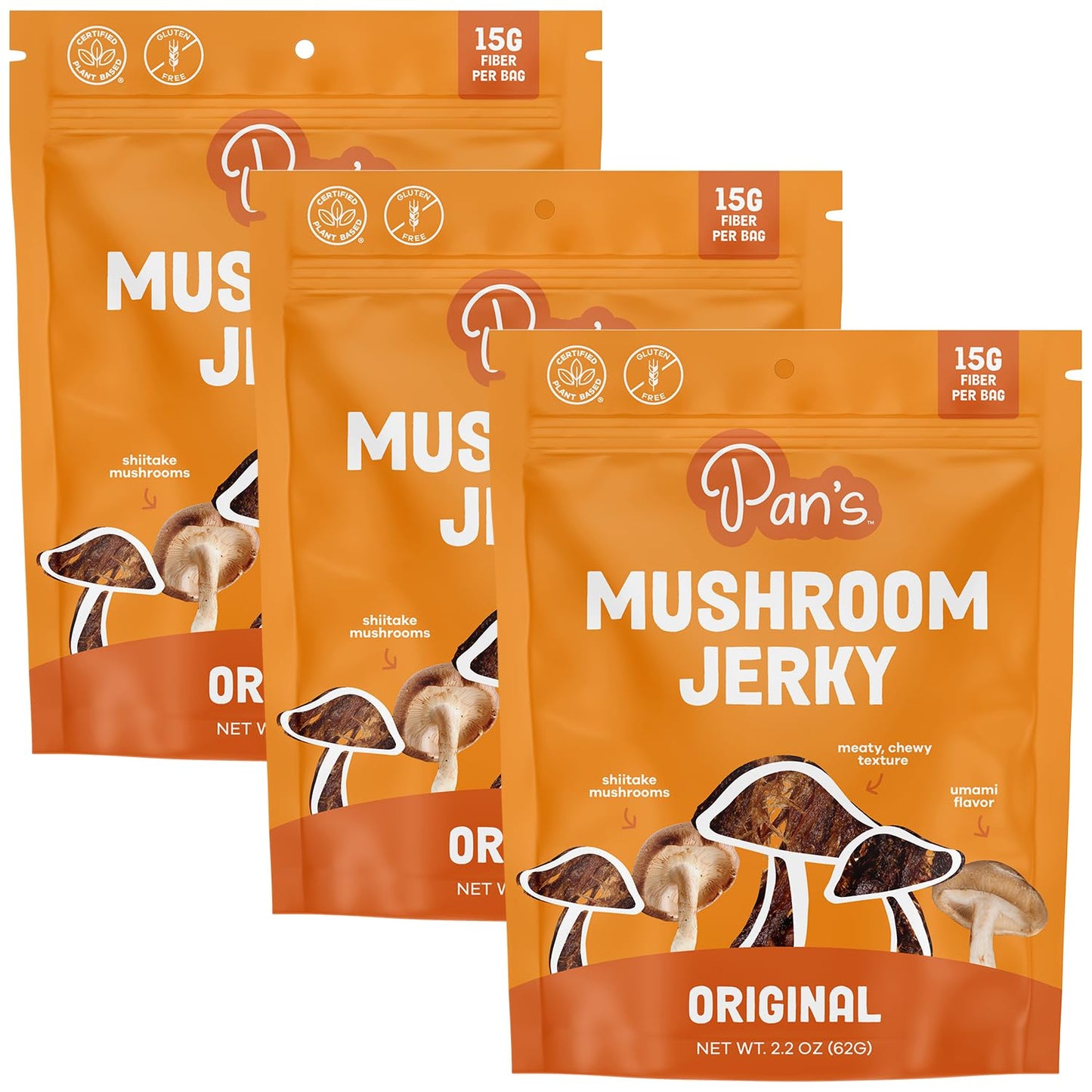 Pan s Mushroom Jerky, Vegan Snacks, Dried Mushrooms Shiitake, Plant based Jerky, Meatless Jerky, Gluten Free, High in Fiber, wi