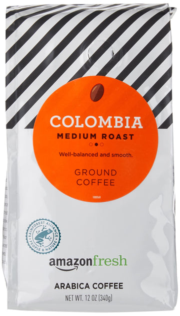Amazon Fresh Colombia Ground Coffee, Medium Roast, 12 Ounce, Pack of 1