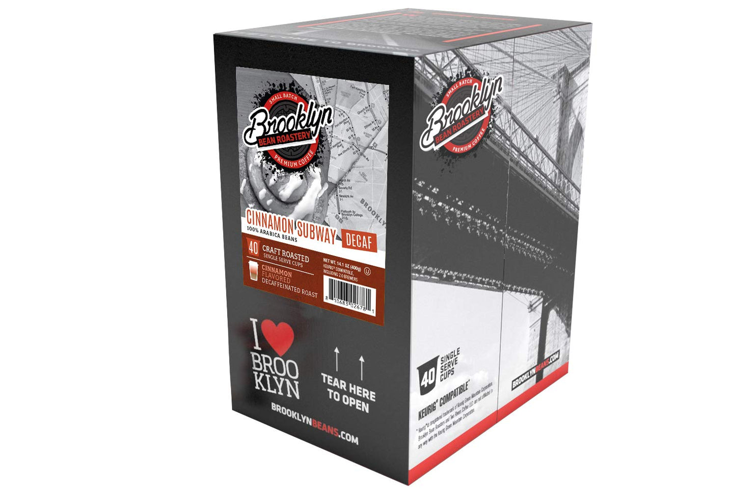 Brooklyn Beans Decaf Coffee Pods, Cinnamon Subway, 40 Count, Compatible with Keurig K Cup malt-inspired, Model BB CSD40