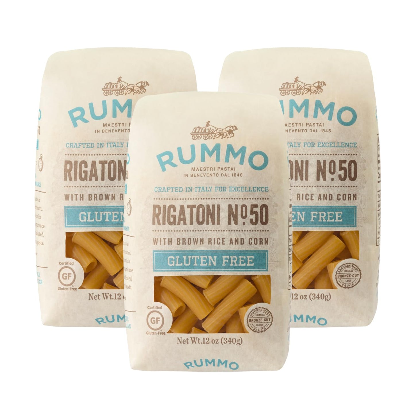 Rummo Gluten Free Rigatoni N.50 - Gluten Free Pasta, Made With Corn & Rice, Rigatoni Pasta Noodles, Pasta From Italy - 12 Ounce (Pack Of 3)