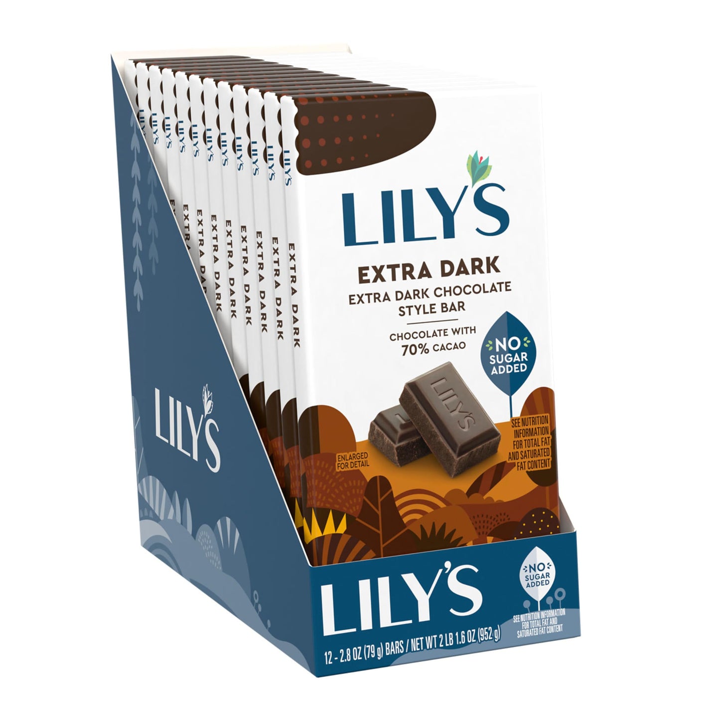 LILYS Extra Dark Chocolate Style No Sugar Added, Sweets Bars, 2.8 oz (12 Count)