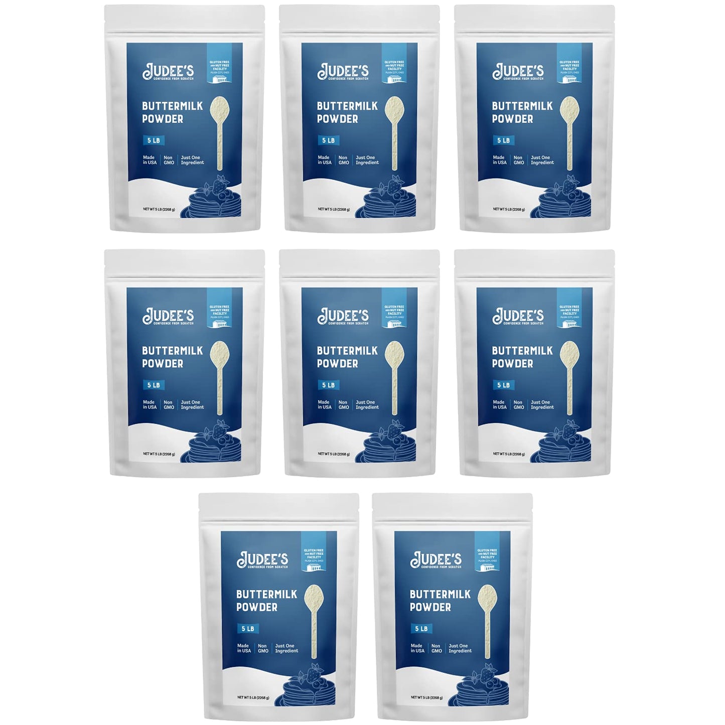 Judees Bulk Buttermilk Powder - 100% Non-GMO, Gluten-Free - 40 lb (5lb Pack of 8) - Ideal for Baking and Cooking