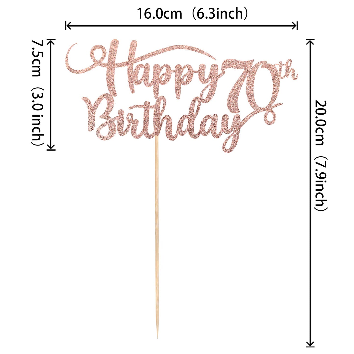 Rssta i 70th Birthday Cake Topper, Rose Gold Glitter, Paper Decoration, Model XM042