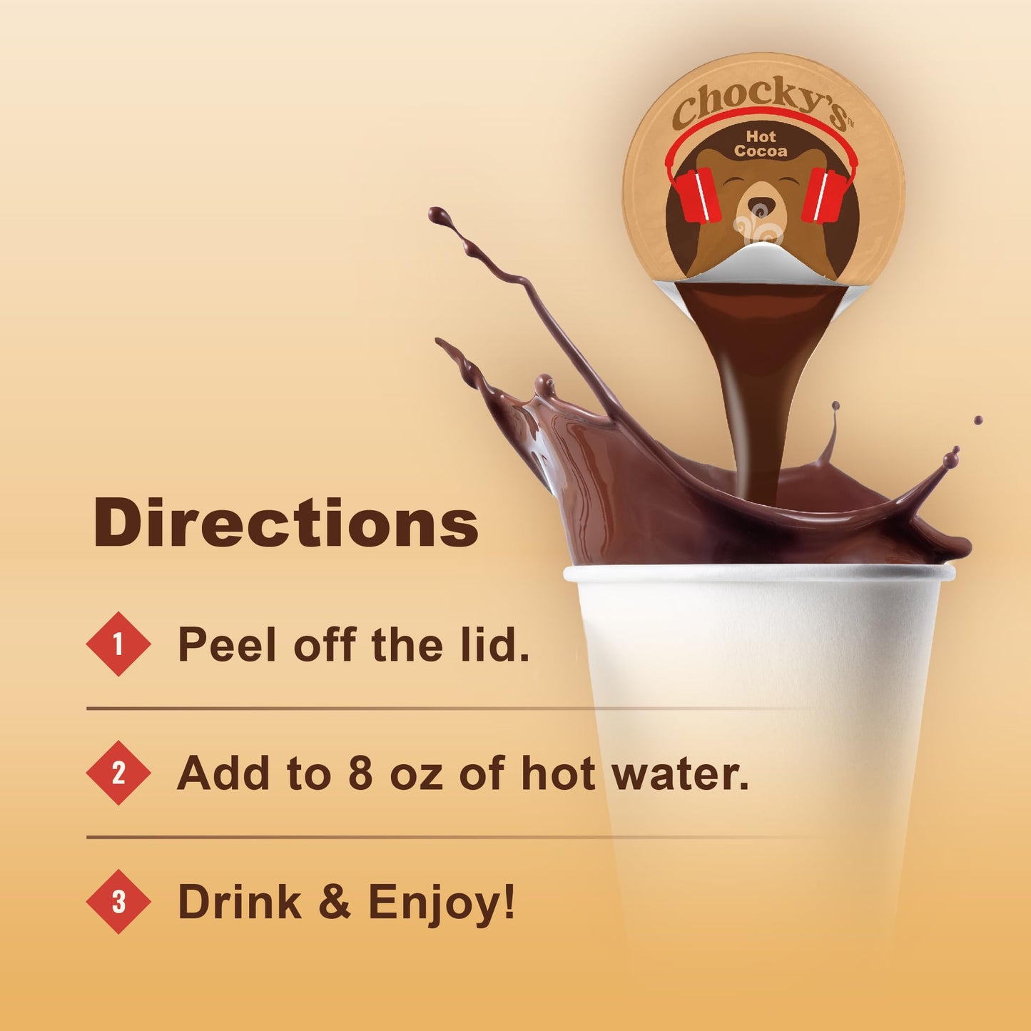 Chockys by Java House Single-Serve Hot Chocolate Pods - Peel and Pour Liquid Concentrate - Hot Chocolate - 12 Count