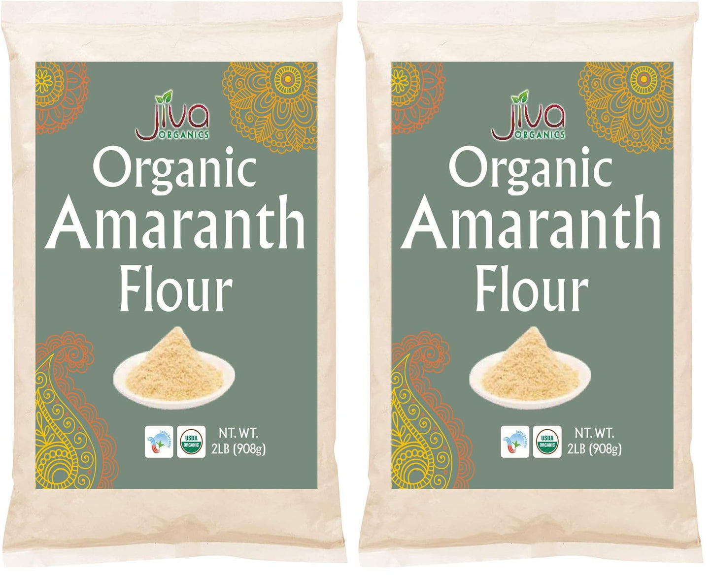Jiva Organics Organic Amaranth Flour 2 Pound Bulk Bag - Rajgira Atta, 100% Natural & Non-GMO (Pack of 2)