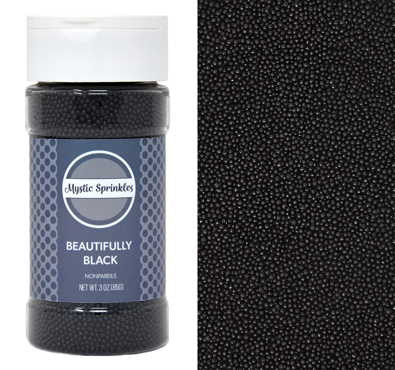 Mystic Sprinkles Solid Color Nonpareils 3.8Oz Bottle (Beautifully Black)