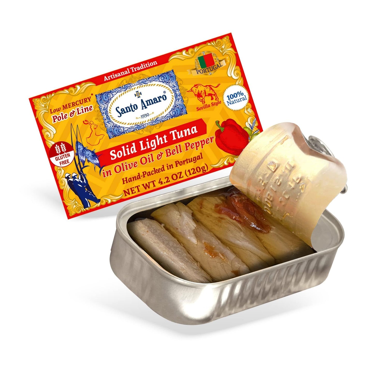 Santo Amaro Artisanal Wild Tuna Fillets in Olive Oil & Red Bell Pepper, 4.2 oz, Pack of 6, Keto Friendly, Low Mercury