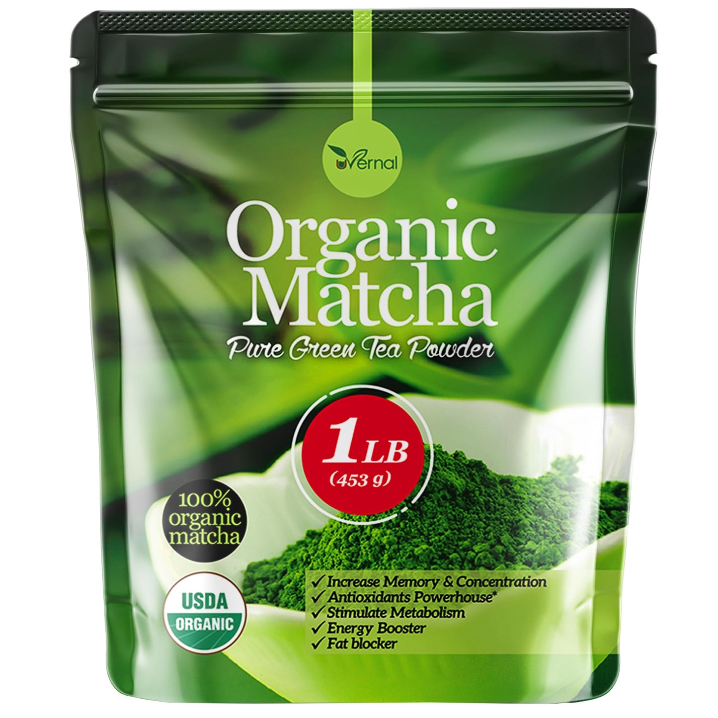 uVernal Organic Matcha Green Tea Powder - 100% Pure, Easy to Mix, 1 lb, Kosher Pareve