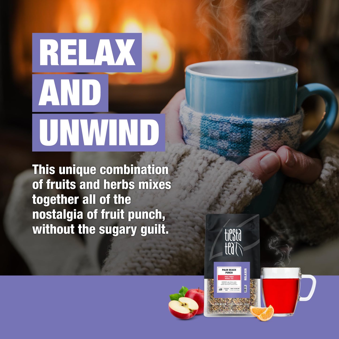 Tiesta Tea - Palm Beach Punch | Loose Leaf | Fruit Punch Herbal Tea | Caffeine-Free Tropical Blend With Apple And Orange | Brews Hot Or Iced | 16Oz Resealable Bulk Pouch | Up To 200 Cups