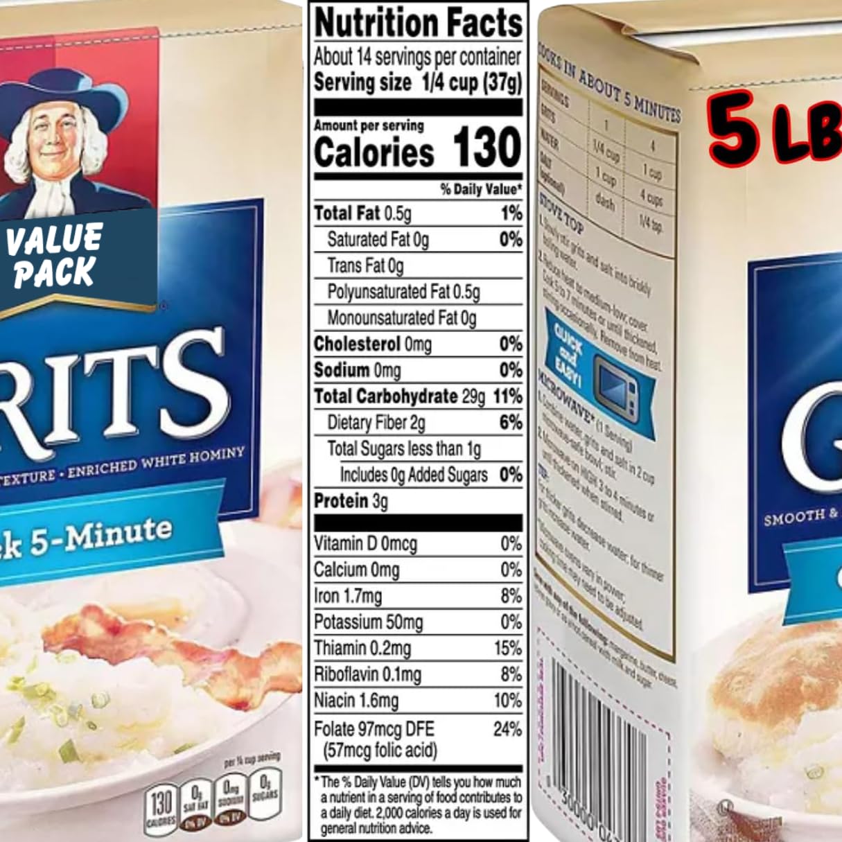 Qackar Quick 5-Minute Grits, 5 Lb - Qackar Oats Grits, Quick 5-Minute - Qackar Instant Grits