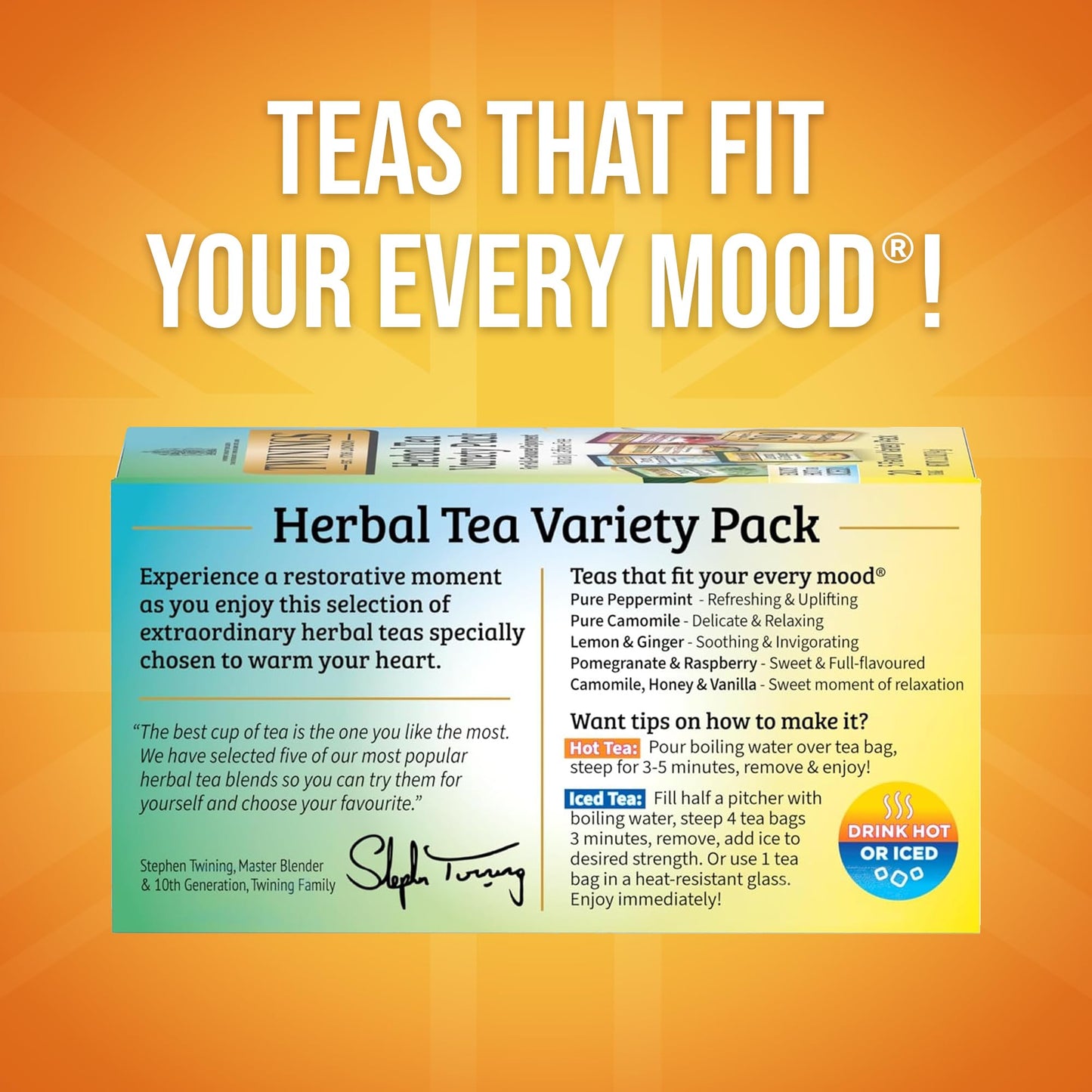 Twinings Herbal Tea Variety Pack, 20 Count (Pack of 6), Naturally Caffeine-Free, Includes 5 Flavours