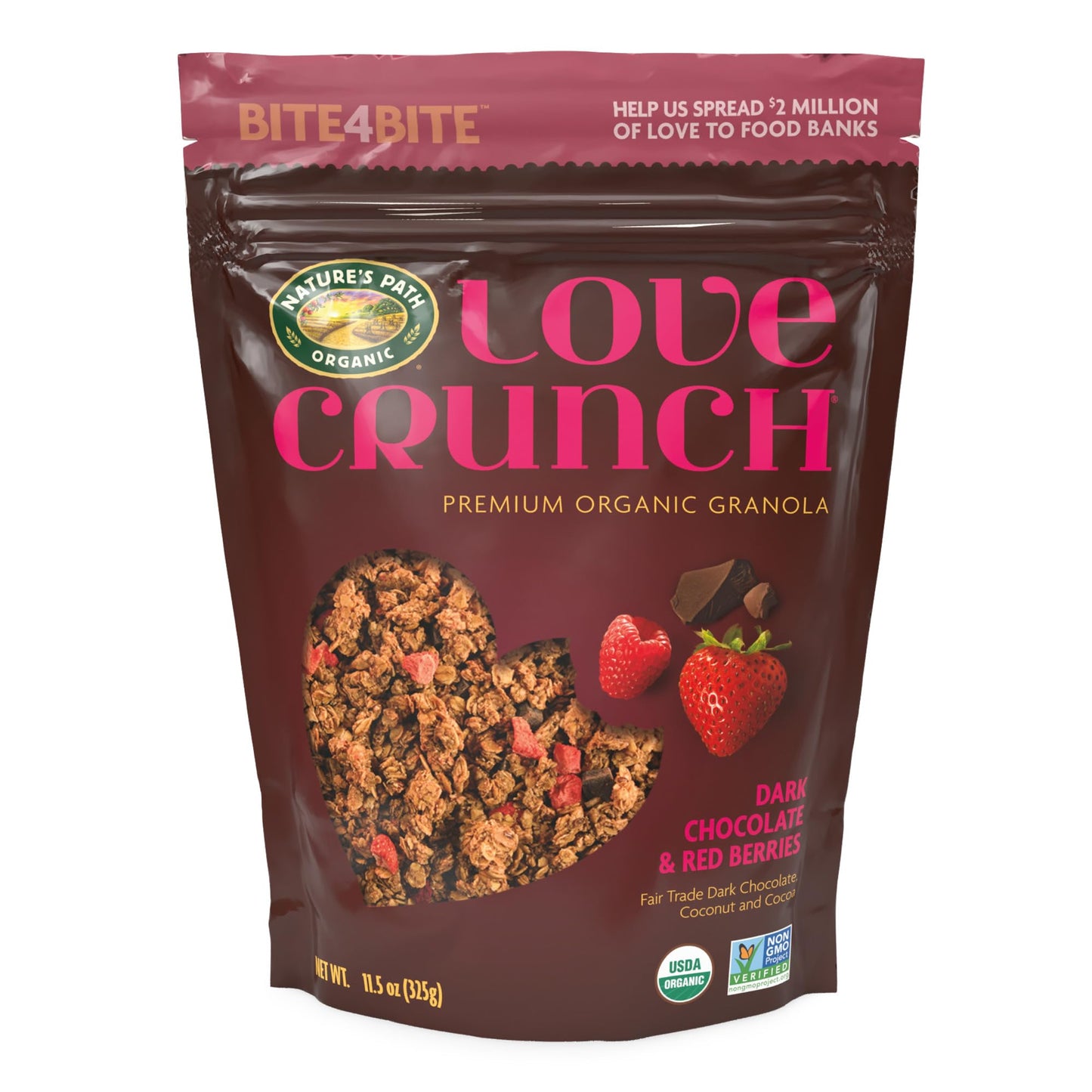 Love Crunch Organic Dark Chocolate & Red Berries Granola, 11.5 oz (Pack of 6), Non-GMO, Fair Trade, by Nature s Path