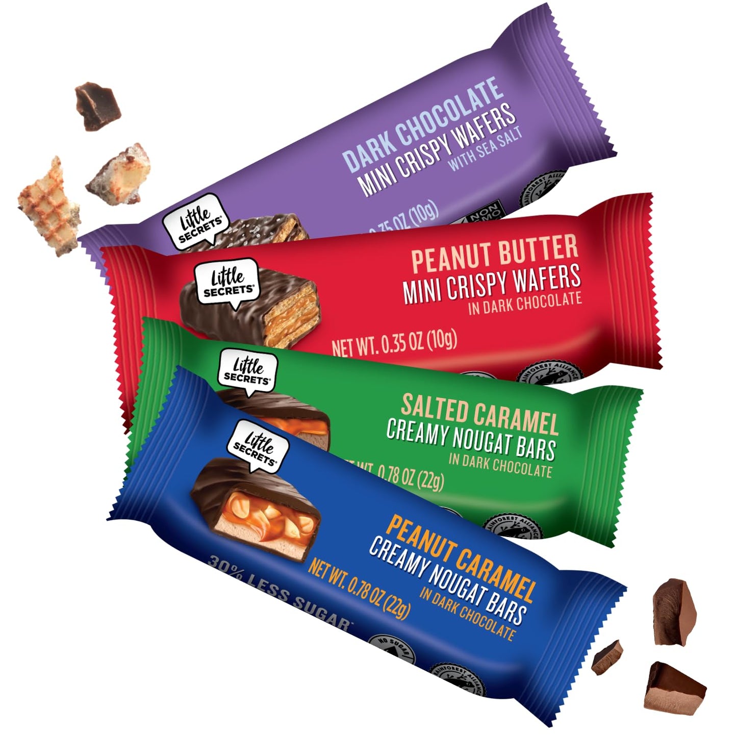 Little Secrets Dark Chocolate Variety Packs - Assorted 14 Bars, 30% Less Sugar, 7.8 Ounce, No Artificial Ingredients