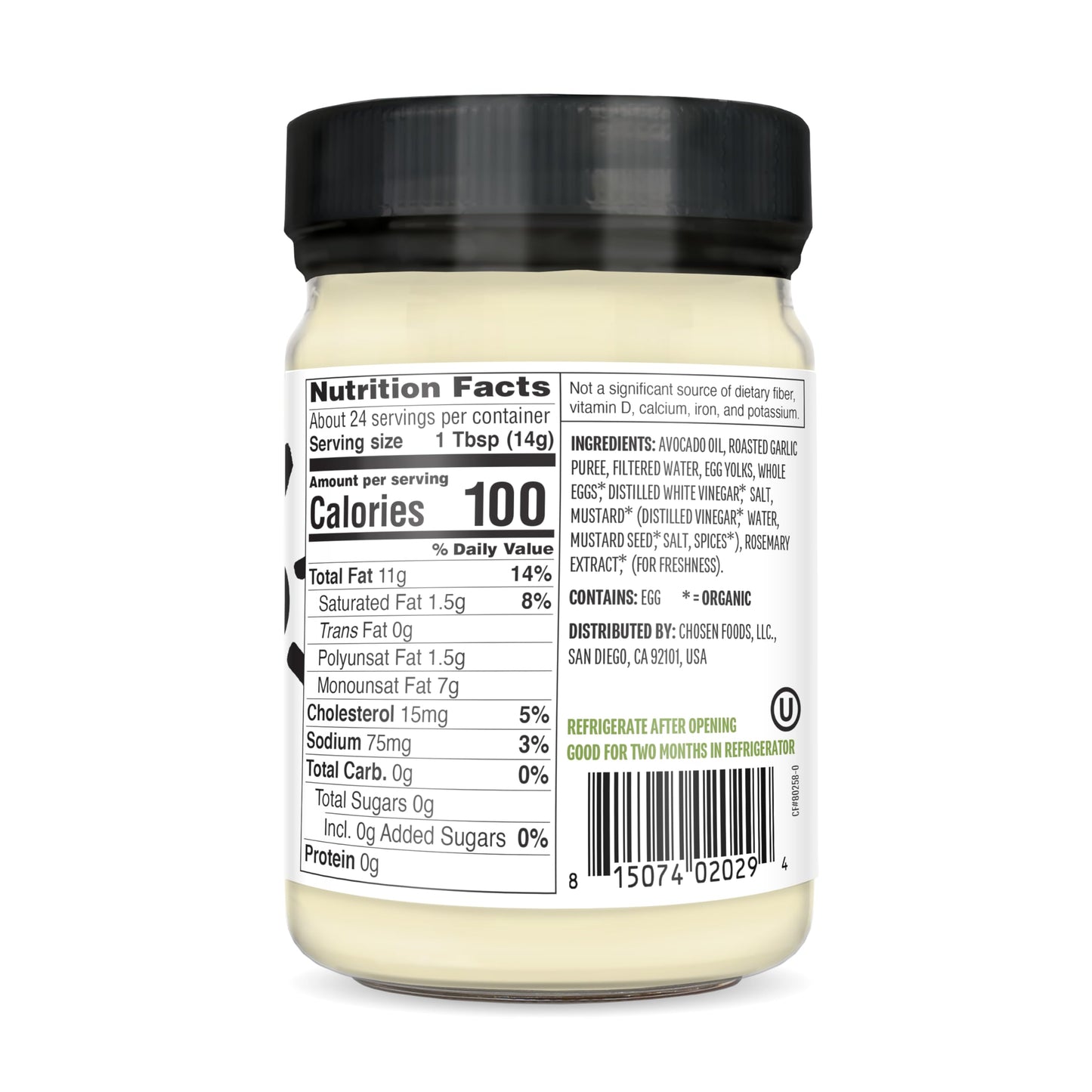 Chosen Foods 100% Avocado Oil-Based Roasted Garlic Mayonnaise, Gluten & Dairy Free, Low-Carb, Keto & Paleo Diet Friendly, Mayo F