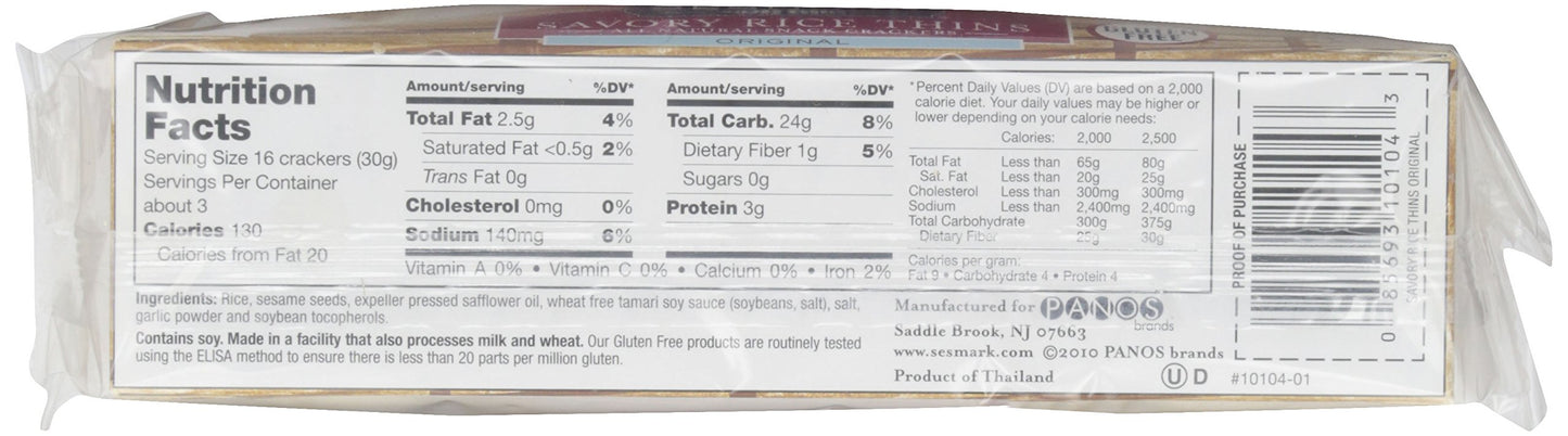 Sesmark Original Savory Thins, 3.2 Ounce - 12 Per Case.