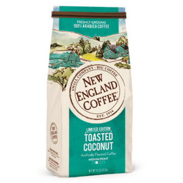 New England Coffee Toasted Coconut Medium Roast Ground Coffee, 11oz Bag (Pack of 1)