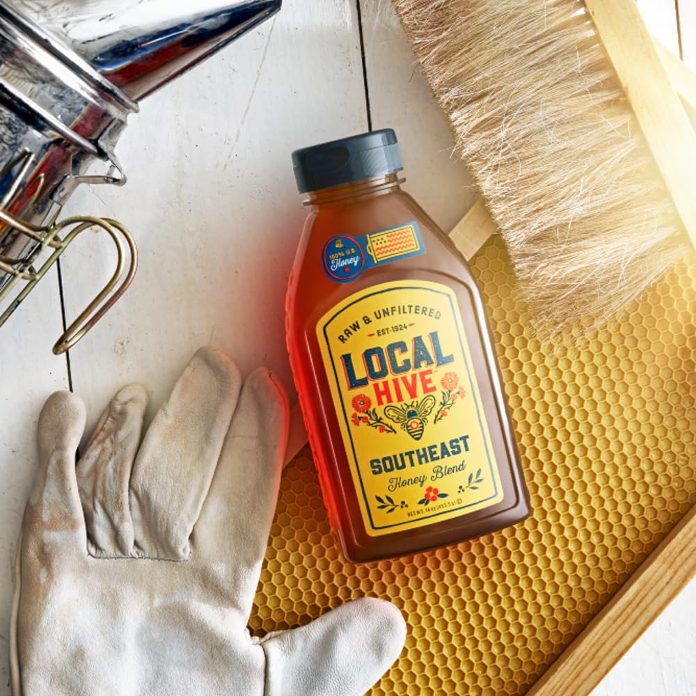 Local Hive Southeast Raw Unfiltered Honey - 16 oz, 100% Pure US Honey, Sourced from American Bees and Beekeepers - Natural Sweet