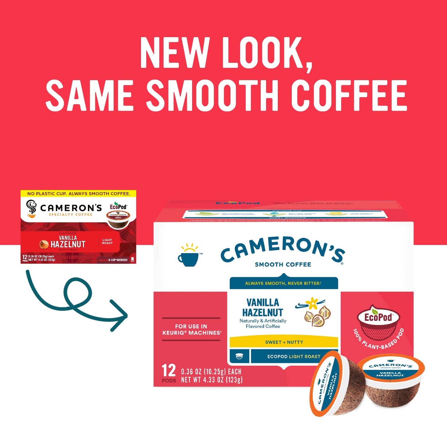 Camerons Coffee Single Serve Pods, Flavored, Vanilla Hazelnut, 12 Count (Pack of 1)