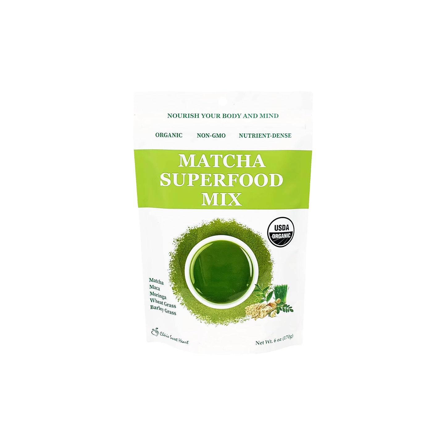 Chérie Sweet Heart Matcha Powder Green Superfood Mix, Organic, 6oz (34 Servings), Non-GMO, Plant-Based Energy Drink Mix