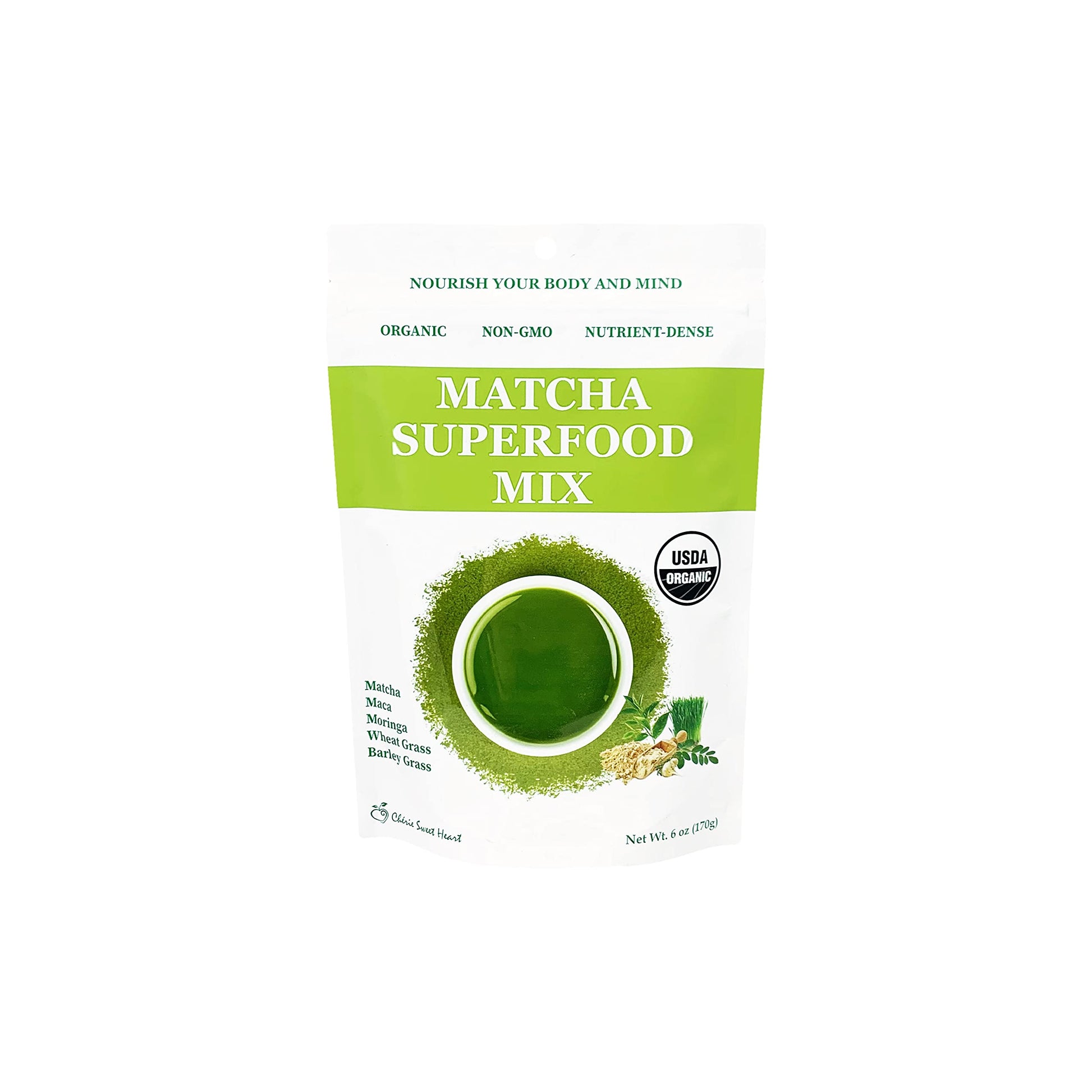 Chérie Sweet Heart Matcha Powder Green Superfood Mix, Organic, 6oz (34 Servings), Non-GMO, Plant-Based Energy Drink Mix