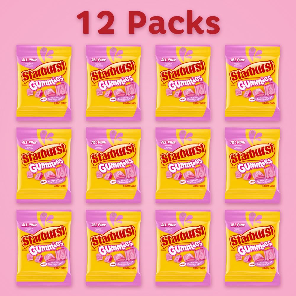 Starburst Gummies All Pink Gummy Candy, 5 oz Bag, Pack of 12, Model 464625