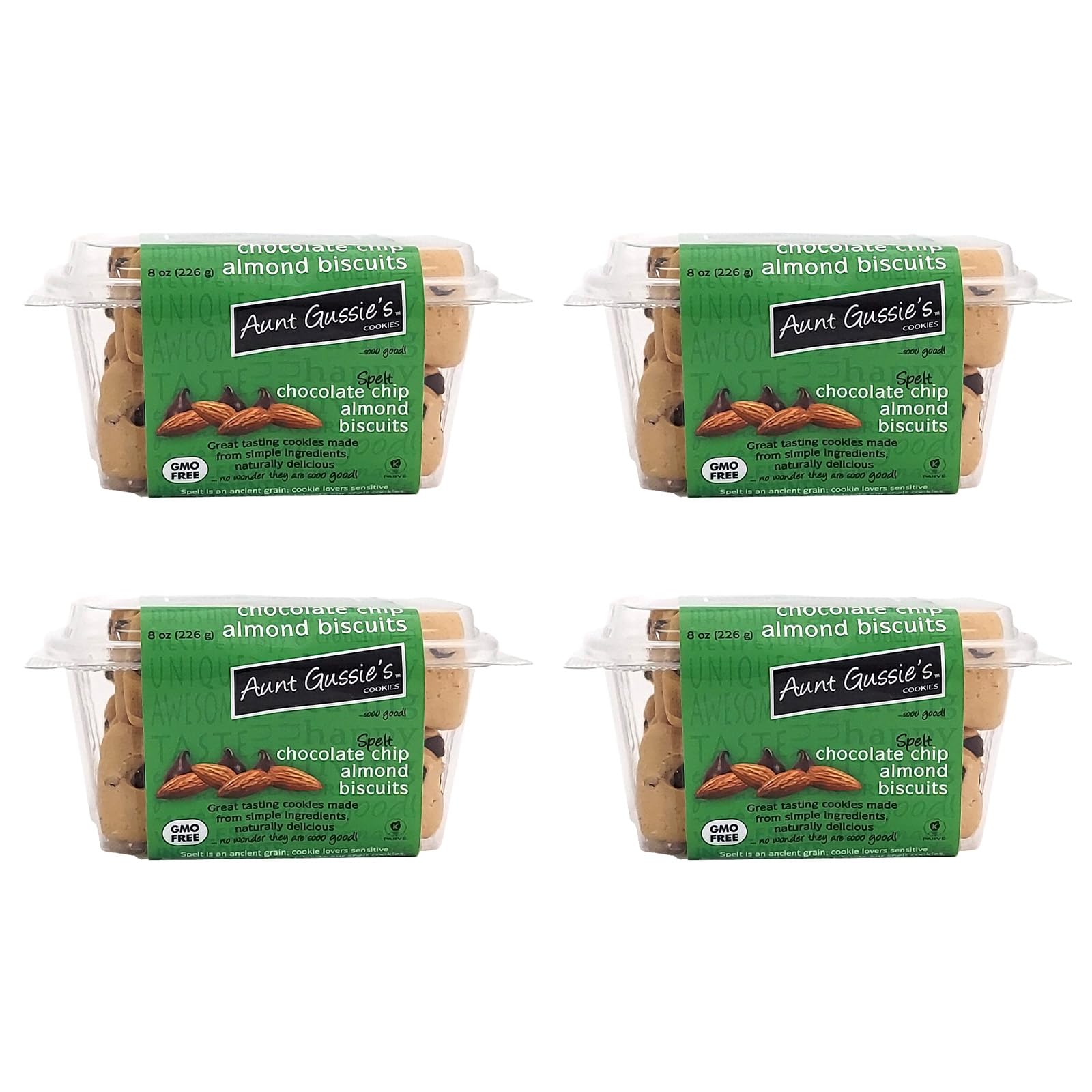 Aunt Gussie'S - Sugar Free Chocolate Chip Almond Biscuits Made With Spelt Flour - 4 Pack