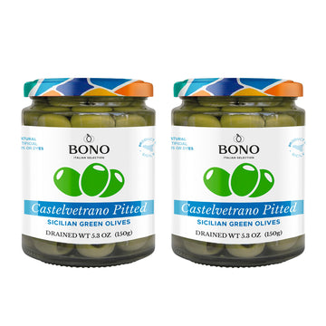 Bono Italian Gourmet Olives | Product of Italy | All Natural | No Artificial Colors or Dyes | Non-GMO Verified, (Pack of 2) (5.3