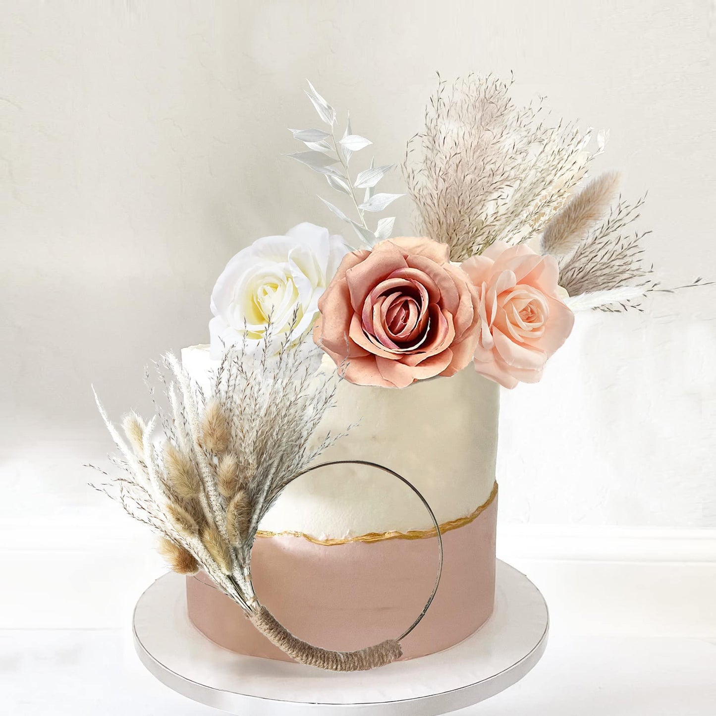 Boho Cake Decorations Flower Cake Toppers Pampas Grass Cake Topper For Wedding Bridal Baby Shower Birthday Party Supplies (Apric