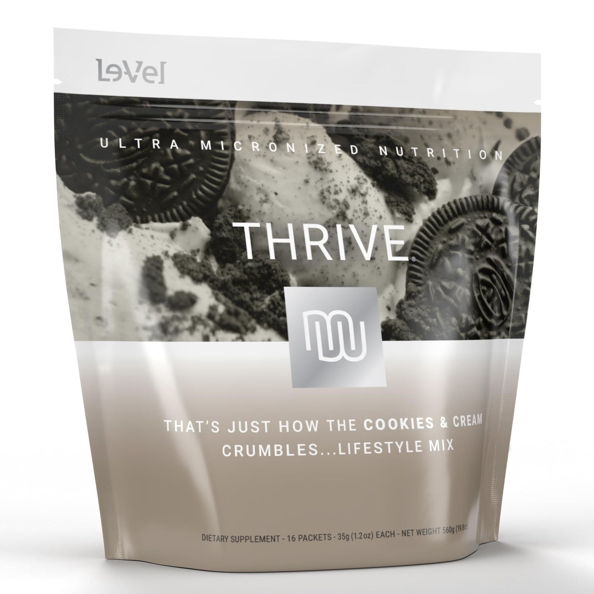 Le-Vel Thrive Protein Shake, Gluten-Free Pea Protein Blend, 16 Packets (35g Each), Cookies & Cream, 1.23 Pound