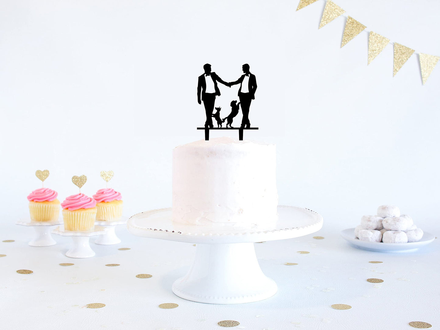 Gay Wedding Cake Topper, Grooms Cake Topper, Mr & Mr Cake Topper With Dogs - Gift For Gay Wedding/Engagement/Anniversary Party D