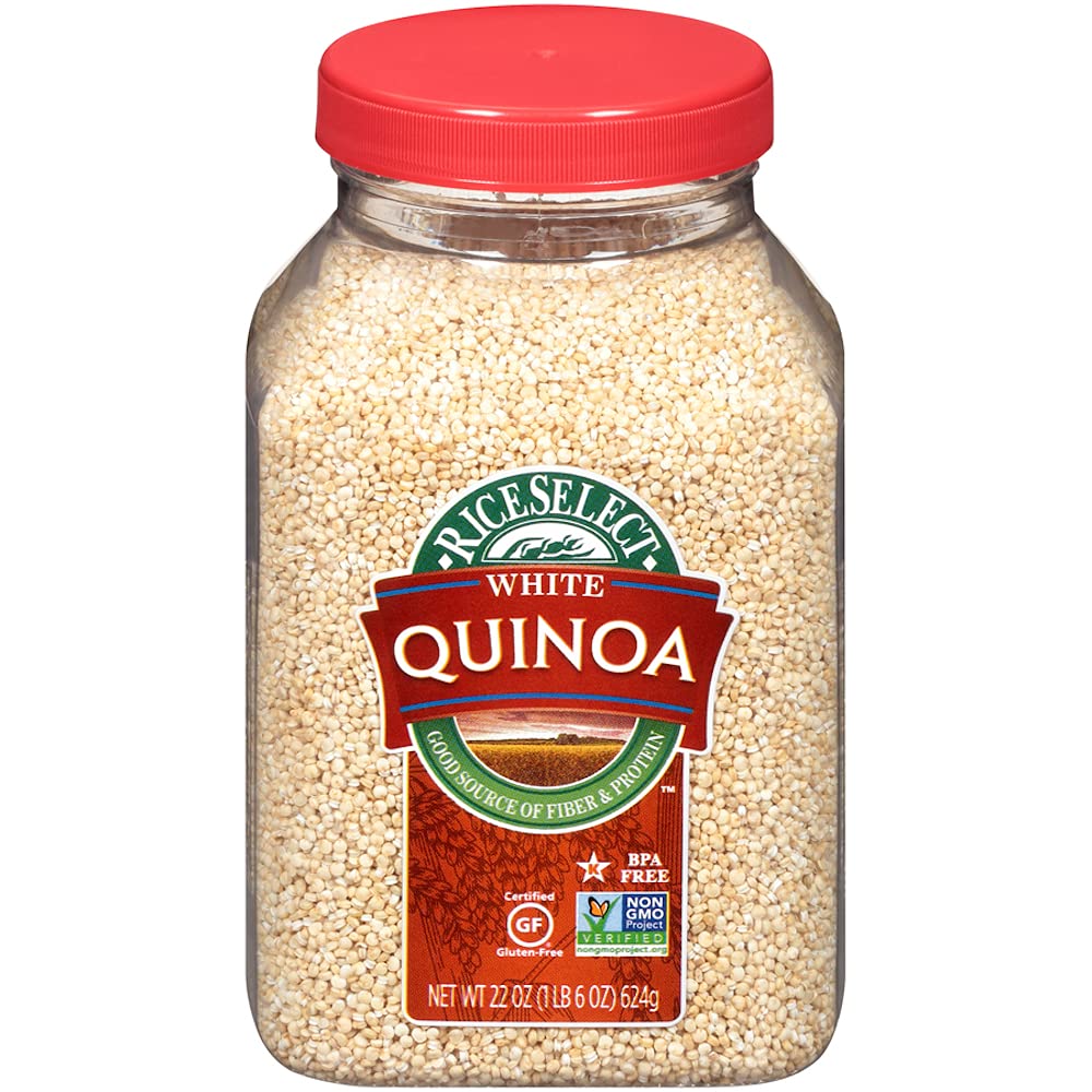 RiceSelect White Quinoa, Whole Grain, Gluten-Free, Non-GMO, 22 oz (Pack of 4 Jars)