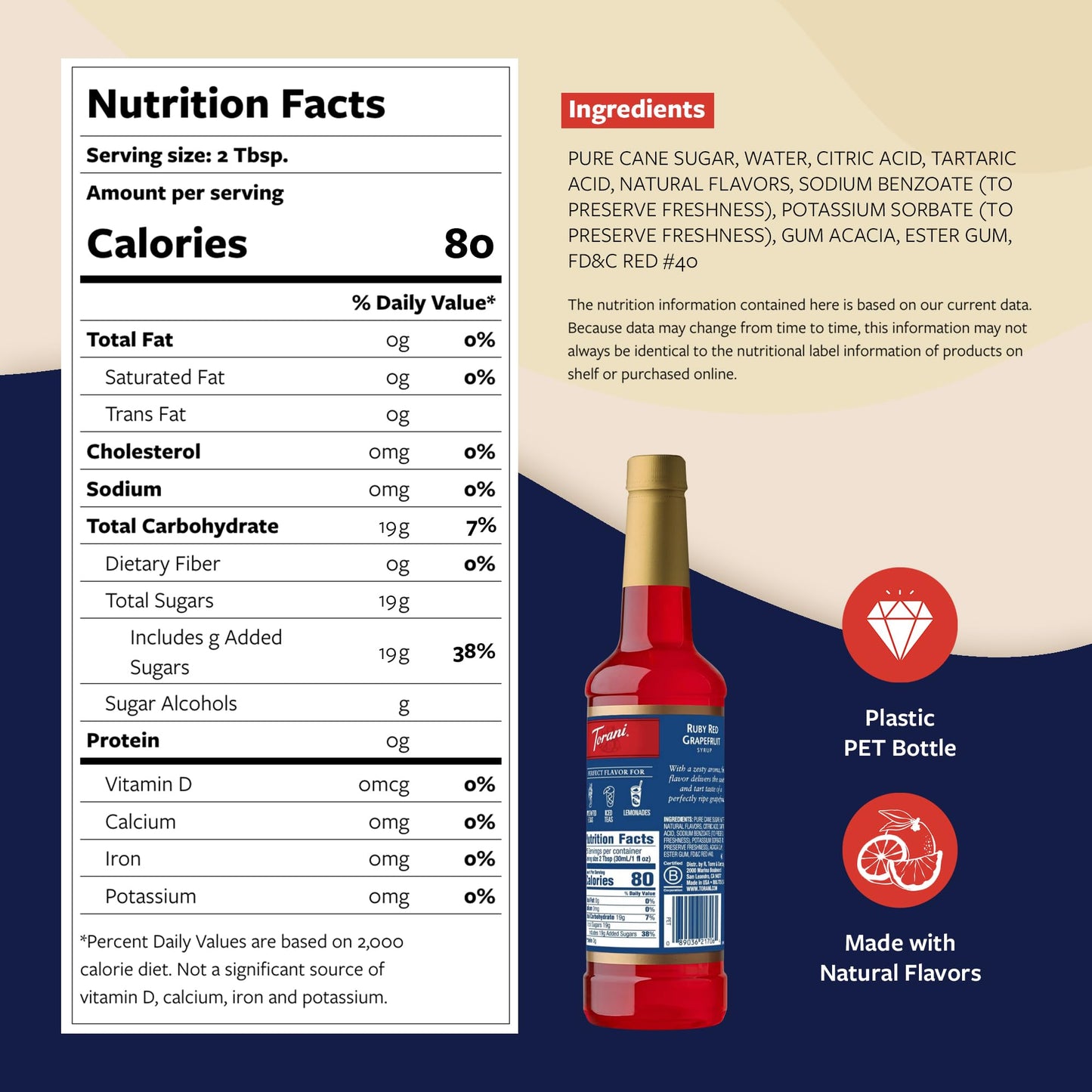 Torani Ruby Red G fruit Syrup for Drinks, Flavoring for Sodas and Cocktails, 25.4 Fl Oz, Pump Included