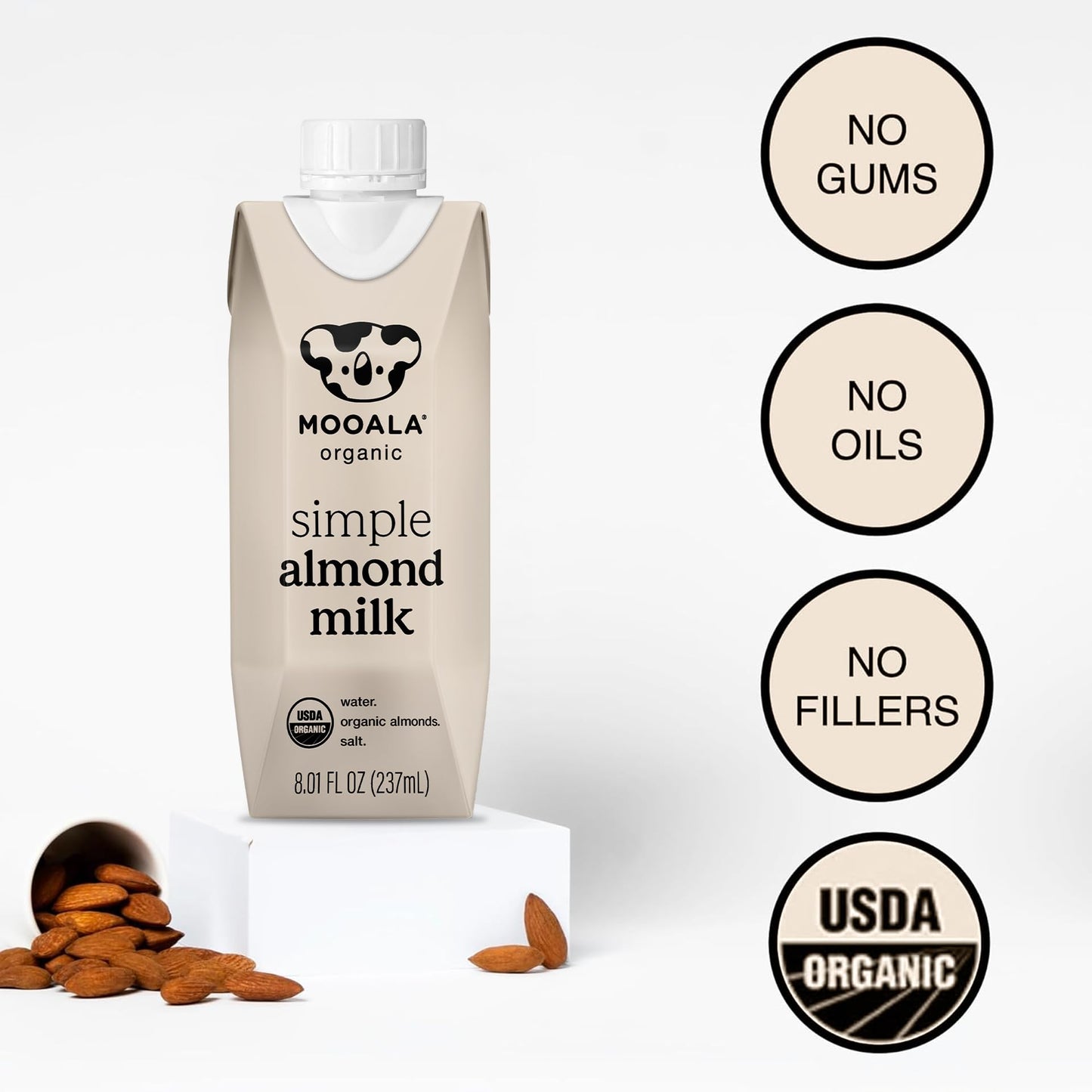Mooala Organic Simple Almondmilk - -Shelf Stable Single Serve Cartons  3 Ingredients  No Gums  No Oil  No Fillers Unsweetened  Dairy Free Milk  On The Go 12 Pack