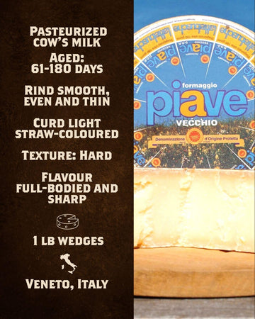 Fortunas Piave DOP Cheese - Nutty Aged Cows Milk Cheese, 12 oz Hand-Cut Wedge, Ideal for Charcuterie Boards and Gourmet Cooking