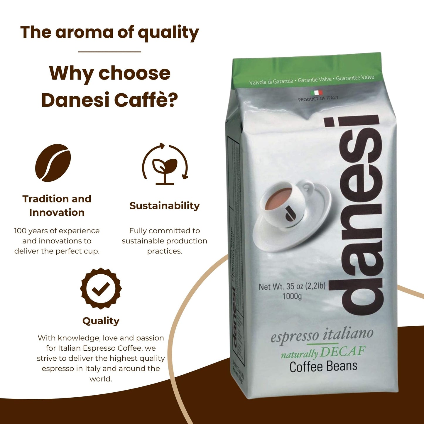 D DANESI CAFFÈ Espresso Coffee Beans - Decaf Medium Roast - 35.2 Ounce (Pack of 1) - Model 8000 1350 90008