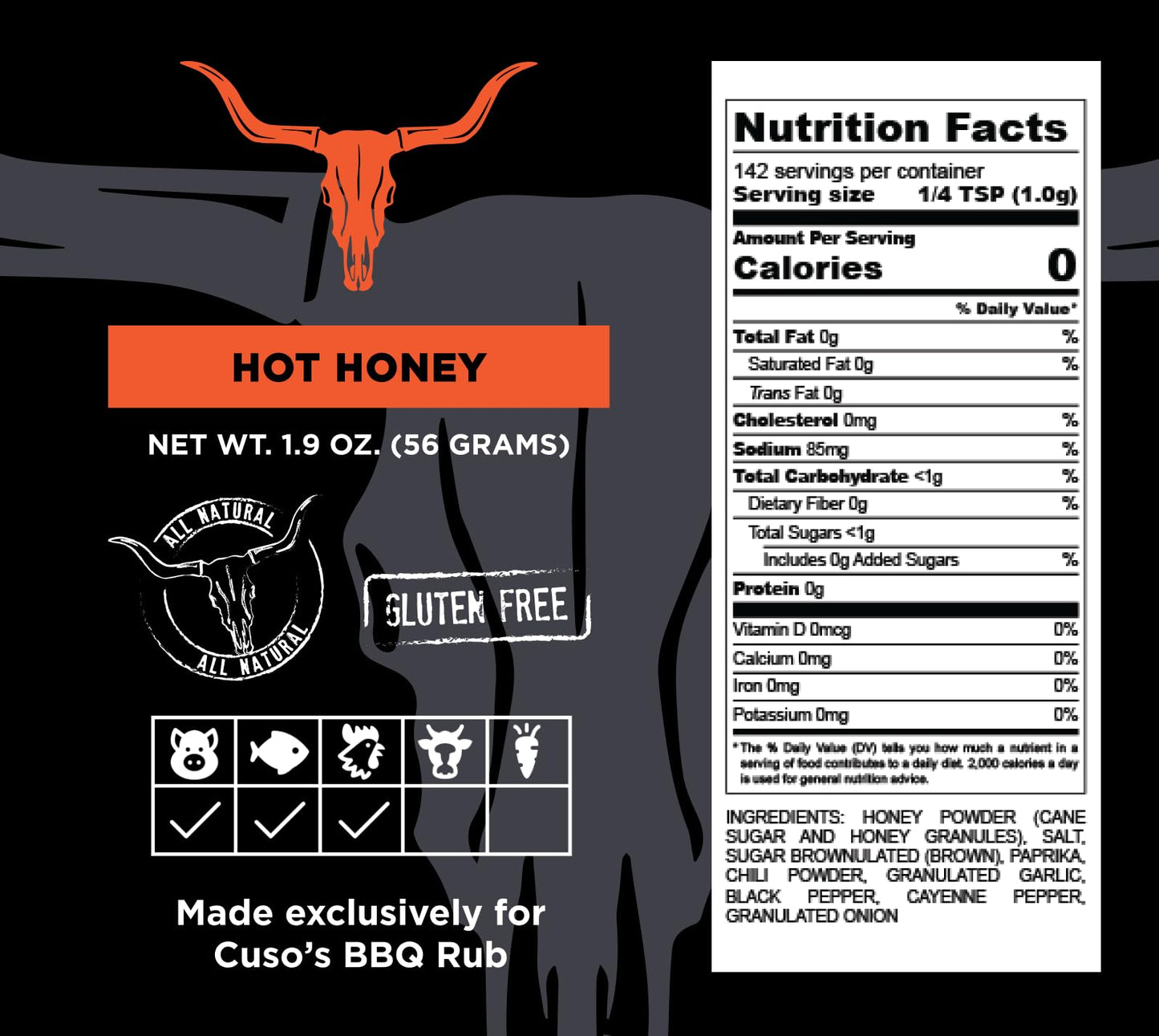 Cuso Cuts Hot Honey BBQ Seasoning Rub - All-Purpose Spice Blend for Meat & Chicken - 5 oz Bottle