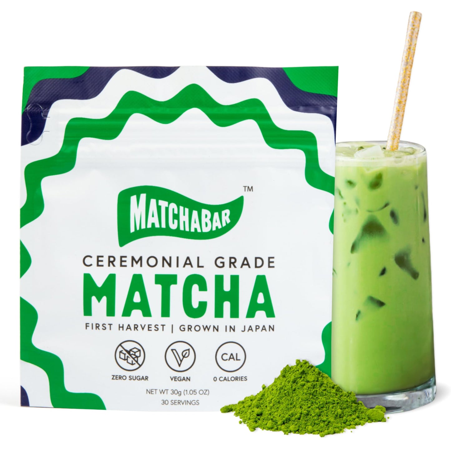 MATCHABAR Matcha Powder - Ceremonial Grade Japanese Green Tea - 30g - Vegan & Zero Calories - Ideal for Lattes
