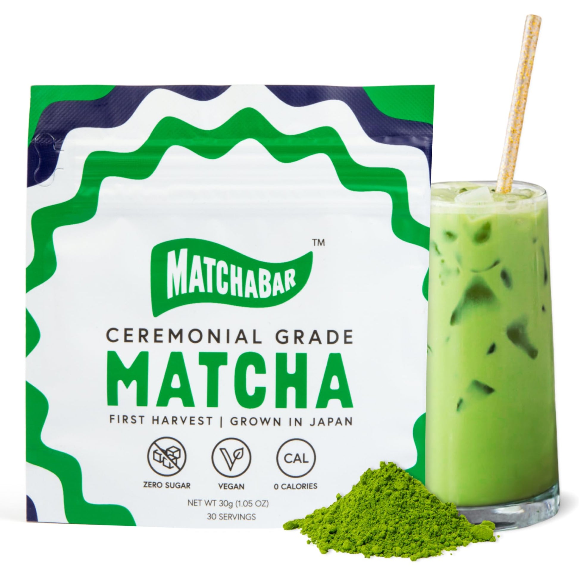 MATCHABAR Matcha Powder - Ceremonial Grade Japanese Green Tea - 30g - Vegan & Zero Calories - Ideal for Lattes