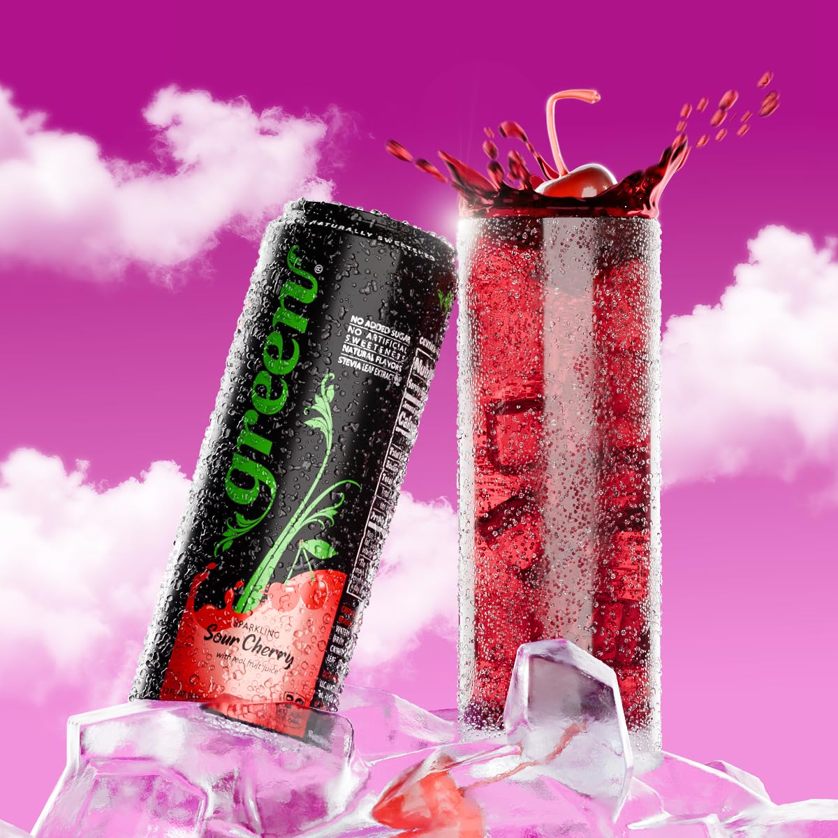 Green Cola Sour Cherry Soda, No Added Sugar, Naturally Sweetened with Stevia, 12 Fl Oz (Pack of 6)