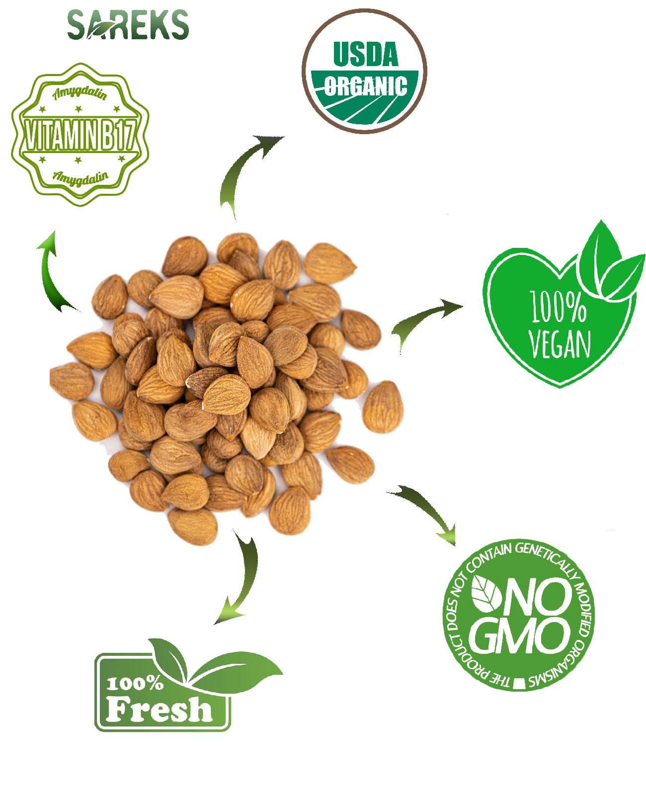 Bitter Apricot Kernels Organic Raw (10Oz),%100 Usda Organic Certified Seeds, Non-Gmo, Product Of Turkey, Gluten Free, Resealable Bag